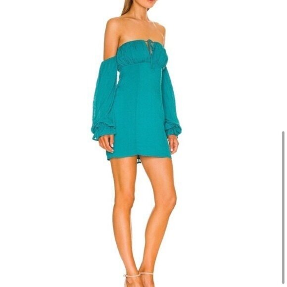 Solare Mini Dress Majorelle Revolve Ocean Blue Polka Dot Off The Shoulder Small - Picture 8 of 9